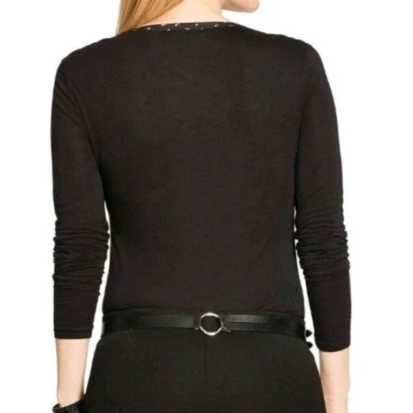 LAUREN RALPH LAUREN Black Label Viscose Knit Geometric Woven Front‎ Top Size PM - Picture 2 of 6